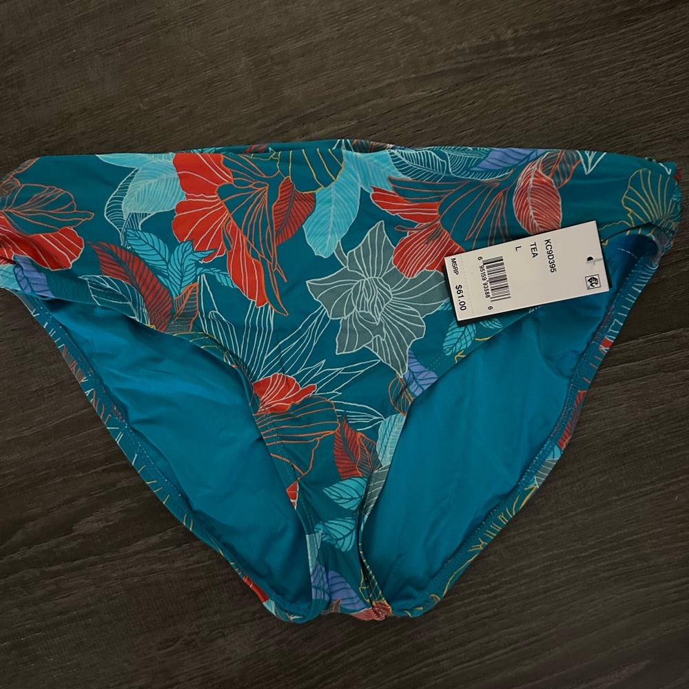 Kenneth Cole Teal and Red Floral Bikini Bottom